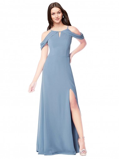 Dusty Blue Off the Shoulder Sleeveless A-Line Evening Dress / Bridesmaid Dress Townsville