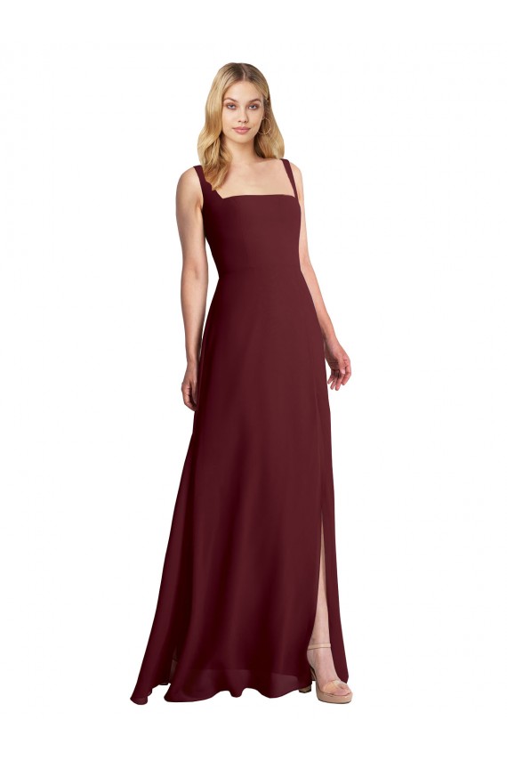 Burgundy Gold Square Neck Sleeveless Low Back A-Line Bridesmaid Dress Townsville