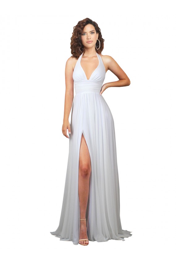 White V-Neck Sleeveless Low Back A-Line Beach Wedding Dress Townsville