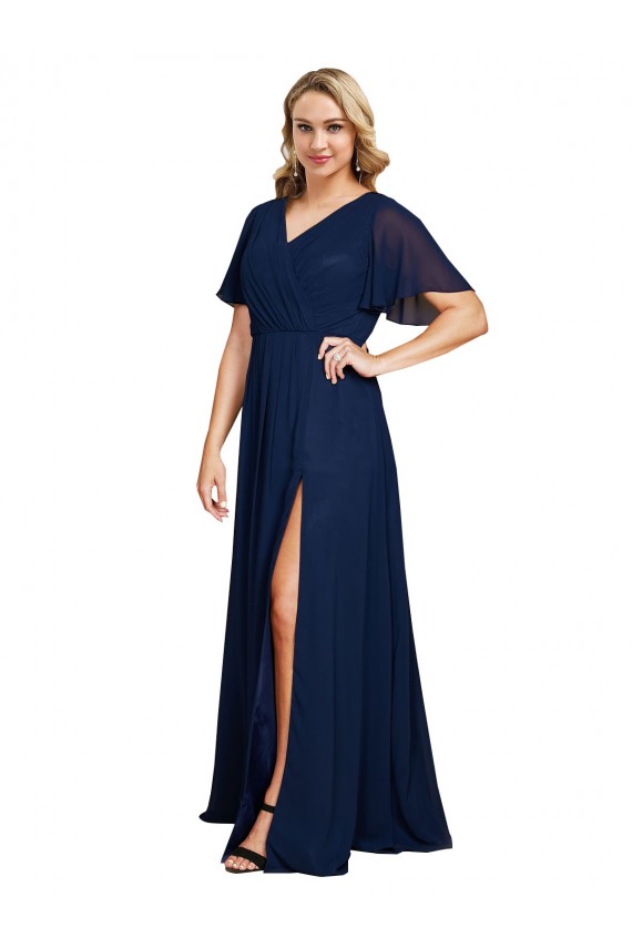 Dark Navy V-Neck Short Flutter Sleeves A-Line Formal Plus Size Evening Gown / Prom Dress / Bridesmaid Dress Townsville
