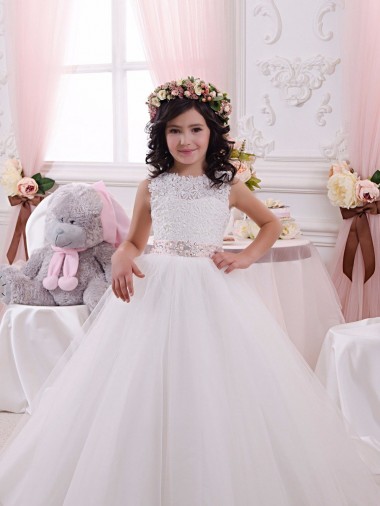 Ivory Bateau Neck Sleeveless V-Back Ball Gown Flower Girl Dress Townsville