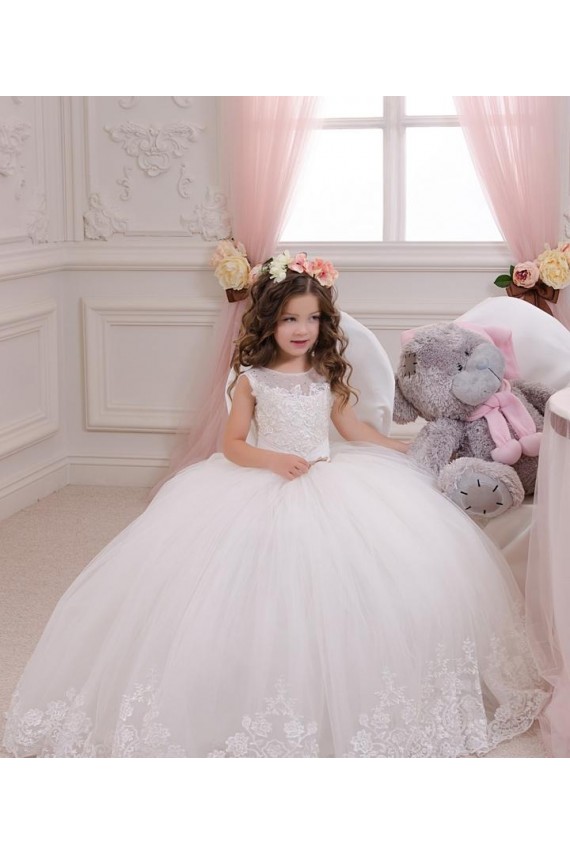 Ivory Bateau Neck Sleeveless Ball Gown Flower Girl Wedding Dress Townsville