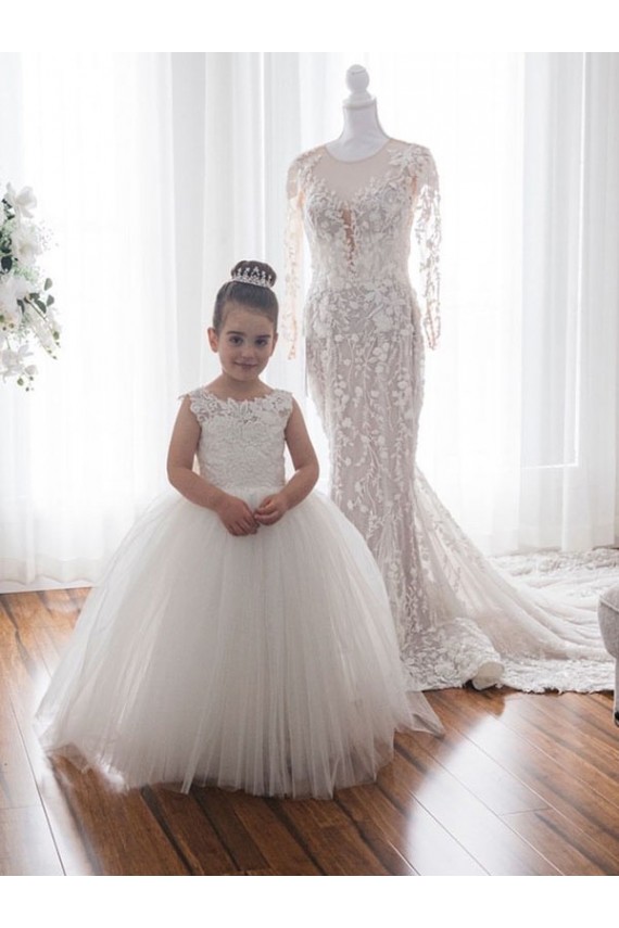 Ivory Bateau Neck Sleeveless Ball Gown Flower Girl Dress Townsville