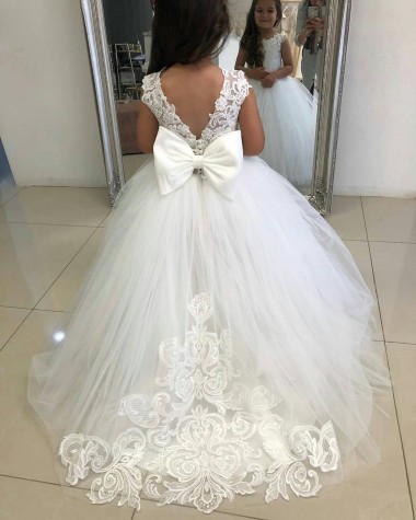 Ivory Bateau Neck Sleeveless Ball Gown Flower Girl Dress Townsville