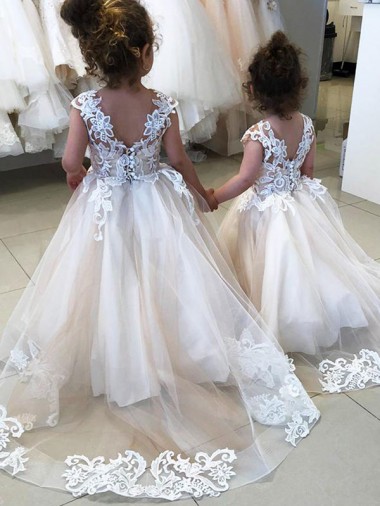 Ivory Bateau Neck Sleeveless V-Back Ball Gown Little Flower Girl Dress Townsville