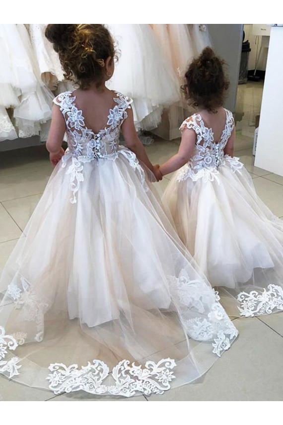 Ivory Bateau Neck Sleeveless V-Back Ball Gown Little Flower Girl Dress Townsville
