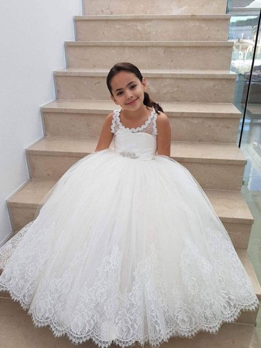 Ivory High Neck Sleeveless Keyhole Back Ball Gown Flower Girl Dress for Wedding Townsville
