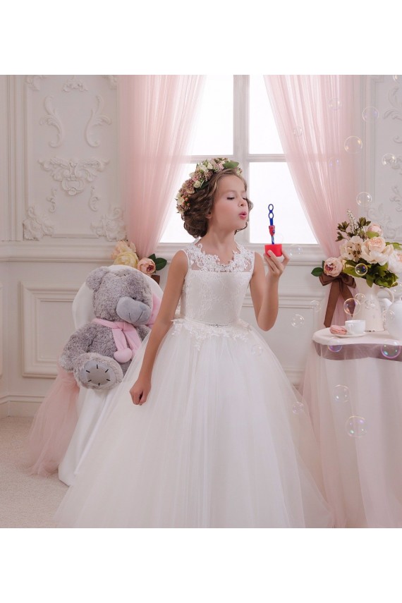 Ivory High Neck Sleeveless Keyhole Back Ball Gown Little Flower Girl Dresses Townsville