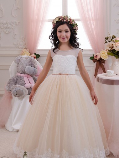 Ivory & Champagne Sweetheart Sleeveless Ball Gown Flower Girl Dresses for Wedding Townsville