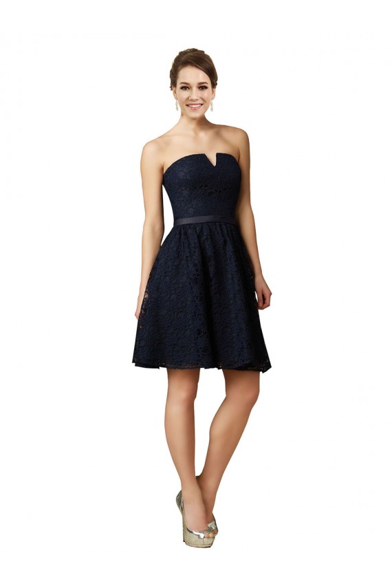 Dark Navy V-Neck Sleeveless Lace A-Line Bridesmaid Dress Townsville