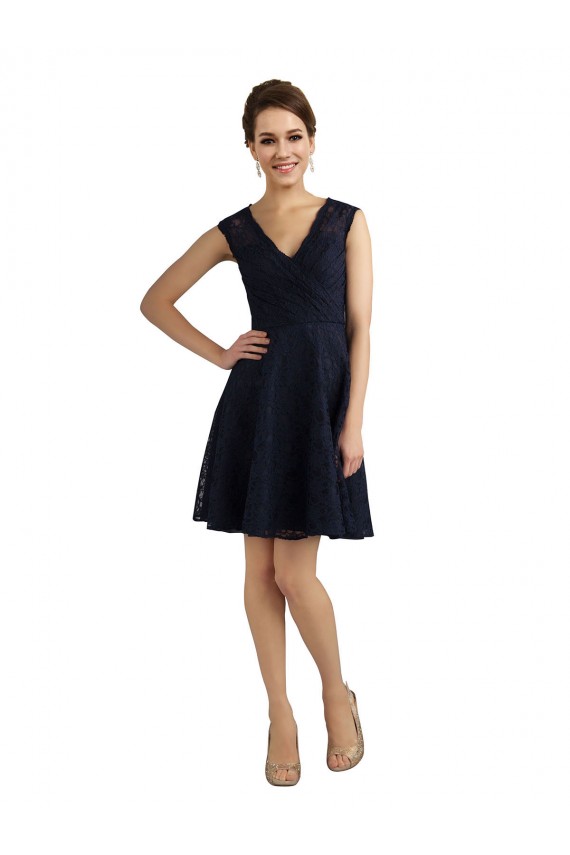 Dark Navy V-Neck Sleeveless Lace A-Line Bridesmaid Dress / Evening Dress Townsville