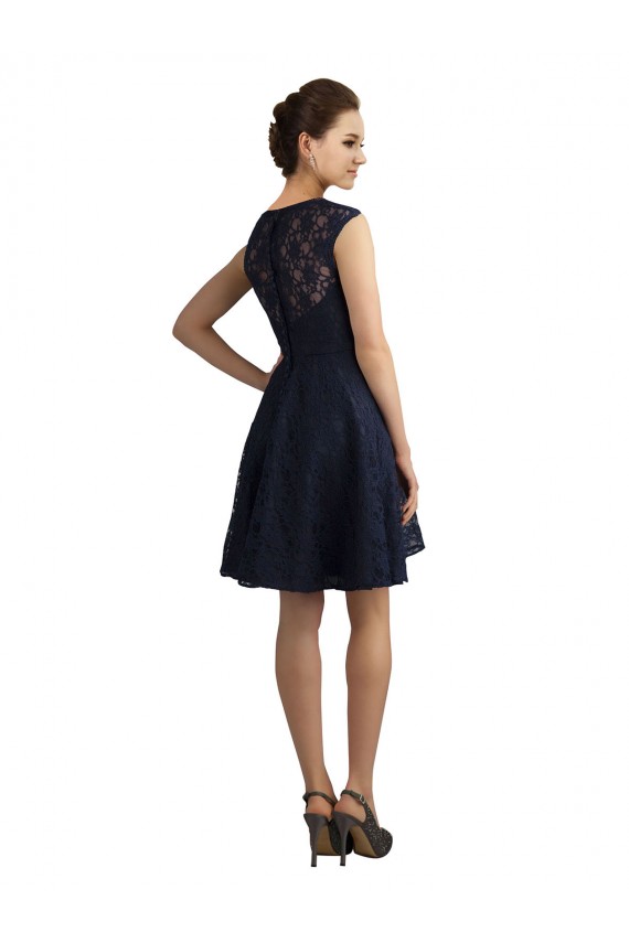 Dark Navy V-Neck Sleeveless Lace A-Line Bridesmaid Dress / Evening Dress Townsville