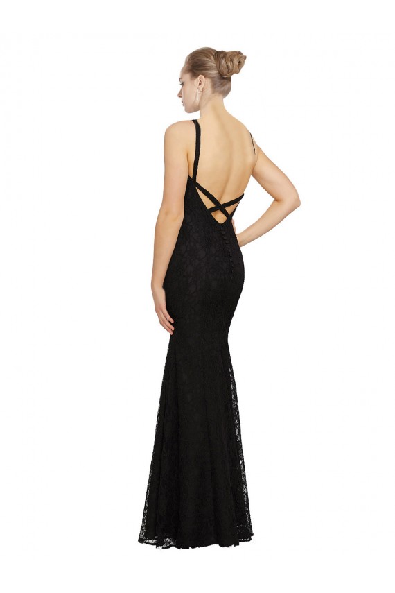 Black Jewel Neck Sleeveless Open Back Sheath Bridesmaid Dress Townsville