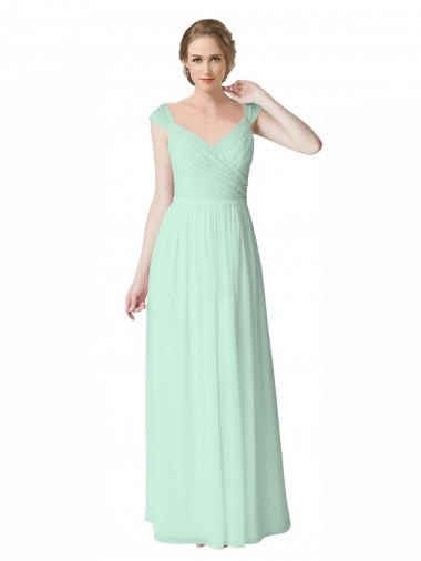 Mint Green V-Neck Cap Sleeves V-Back A-Line Bridesmaid Dress Townsville