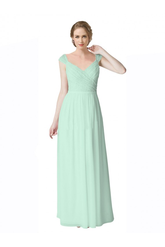 Mint Green V-Neck Cap Sleeves V-Back A-Line Bridesmaid Dress Townsville