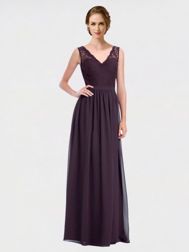 Grape V-Neck Sleeveless V-Back A-Line Bridesmaid Dress / Evening Dress Townsville