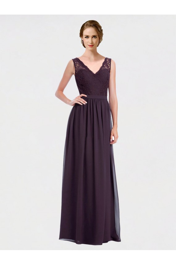 Grape V-Neck Sleeveless V-Back A-Line Bridesmaid Dress / Evening Dress Townsville
