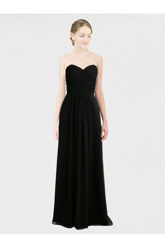 Black Strapless Sleeveless Low Back A-Line Bridesmaid Dress Townsville
