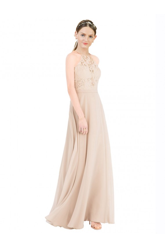 Champagne High Neck Sleeveless Keyhole Back A-Line Prom Dress / Bridesmaid Dress Townsville