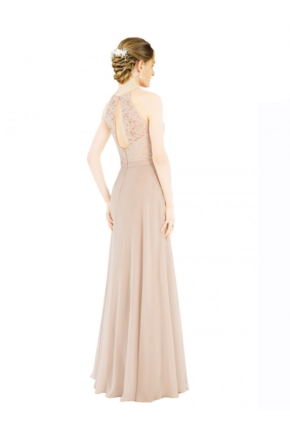 Champagne High Neck Sleeveless Keyhole Back A-Line Prom Dress / Bridesmaid Dress Townsville