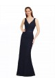 Dark Navy V-Neck Sleeveless Open Back Sheath Bridesmaid Dress Townsville