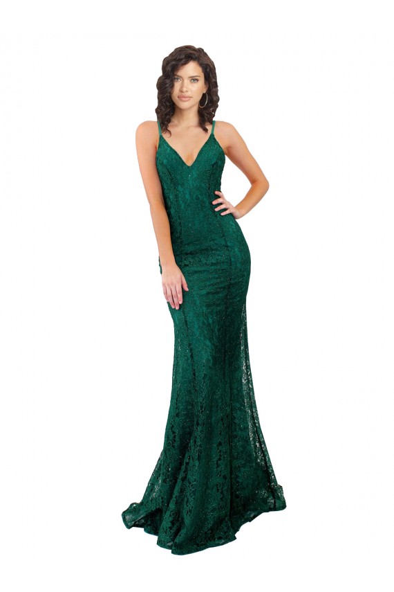 Dark Green V-Neck Sleeveless Open Back Mermaid Black Tie Evening Gown / Prom Dress / Bridesmaid Dress Townsville