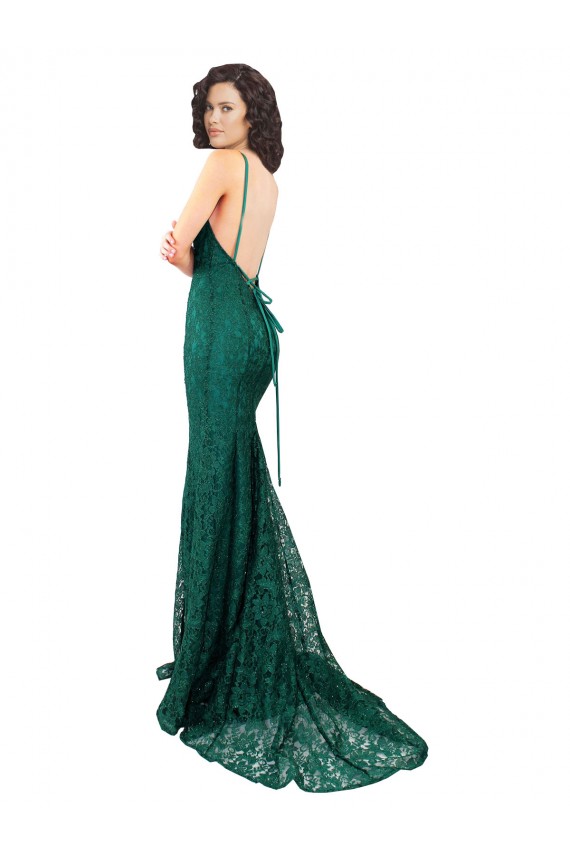 Dark Green V-Neck Sleeveless Open Back Mermaid Black Tie Evening Gown / Prom Dress / Bridesmaid Dress Townsville