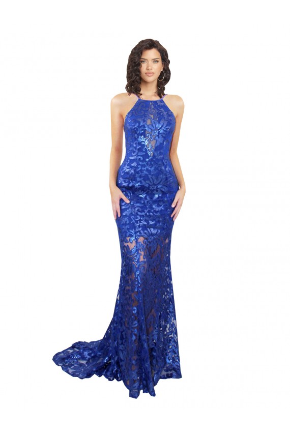 Royal Blue High Neck Sleeveless Open Back Mermaid Semi Formal Evening Dress / Prom Dress / Bridesmaid Dress Townsville