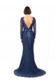 Dark Navy Jewel Neck Long Sleeves V-Back Mermaid, Sheath Bridesmaid Dress Townsville