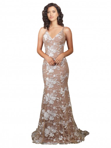 Champagne V-Neck Sleeveless Open Back Mermaid Wedding Dress Townsville