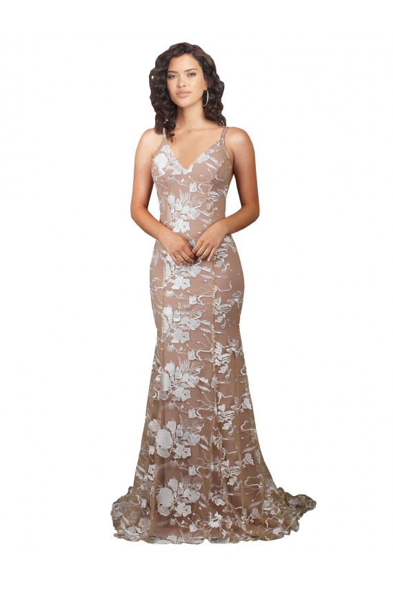 Champagne V-Neck Sleeveless Open Back Mermaid Wedding Dress Townsville