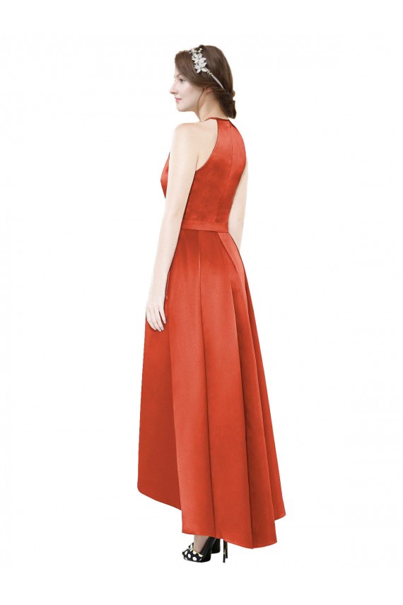 Spice Red Halter Neck Sleeveless A-Line High Low Bridesmaid Dress Townsville