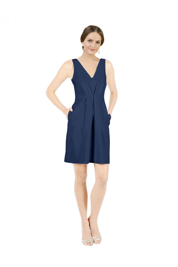 Dark Navy V-Neck Sleeveless Open Back A-Line Evening Gown / Bridesmaid Dress Townsville