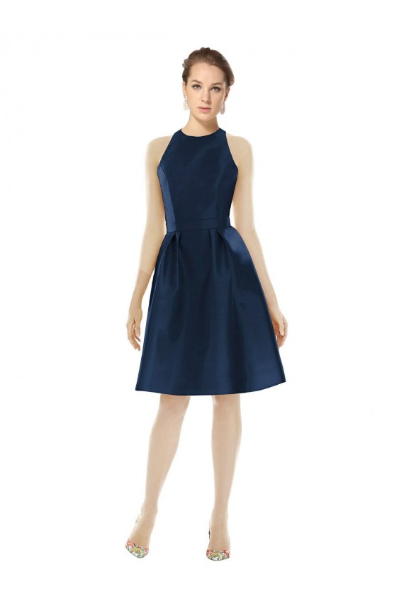 Dark Navy Halter Neck Sleeveless A-Line Bridesmaid Dress Townsville