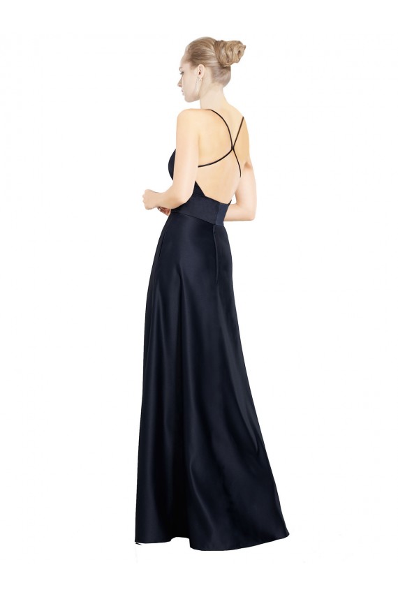 Dark Navy V-Neck Sleeveless A-Line Prom Dress / Bridal Party Dress Townsville