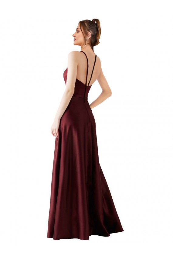 Burgundy Gold Halter Neck Sleeveless A-Line Prom Dress / Bridesmaid Dress Townsville