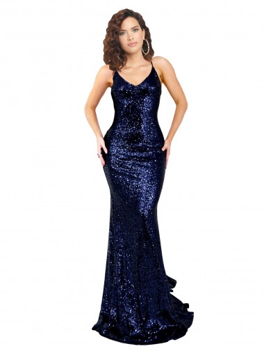 Dark Navy V-Neck Sleeveless Open Back Mermaid Formal Evening Gown / Prom Dress / Bridesmaid Dress Townsville