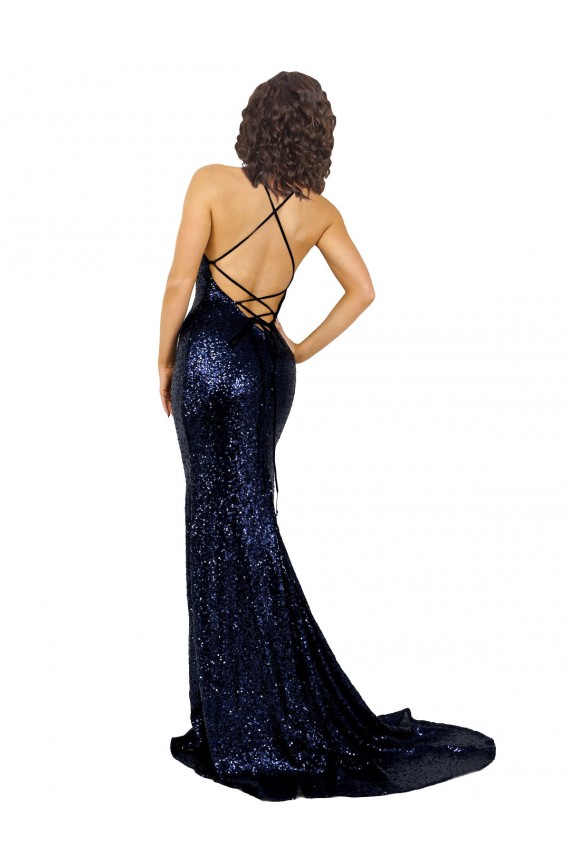Dark Navy V-Neck Sleeveless Open Back Mermaid Formal Evening Gown / Prom Dress / Bridesmaid Dress Townsville