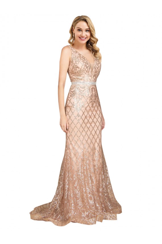 Rose Gold V-Neck Sleeveless V-Back Mermaid Formal Plus Size Evening Gown / Prom Dress / Bridesmaid Dress Townsville