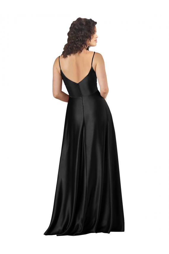 Black V-Neck Sleeveless Low Back A-Line Formal Dress / Bridesmaid Dress Townsville
