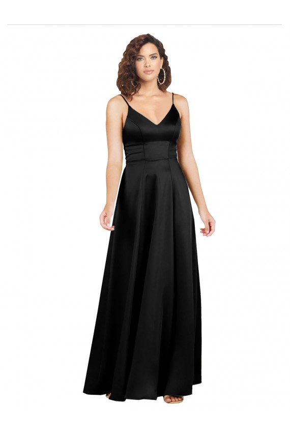 Black V-Neck Sleeveless V-Back A-Line Formal Evening Gown / Prom Dress / Bridesmaid Dress Townsville