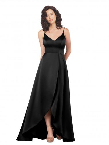 Black V-Neck Sleeveless V-Back A-Line High Low Evening Gown / Prom Dress / Bridesmaid Dress Townsville