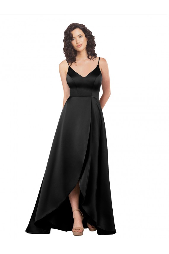 Black V-Neck Sleeveless V-Back A-Line High Low Evening Gown / Prom Dress / Bridesmaid Dress Townsville