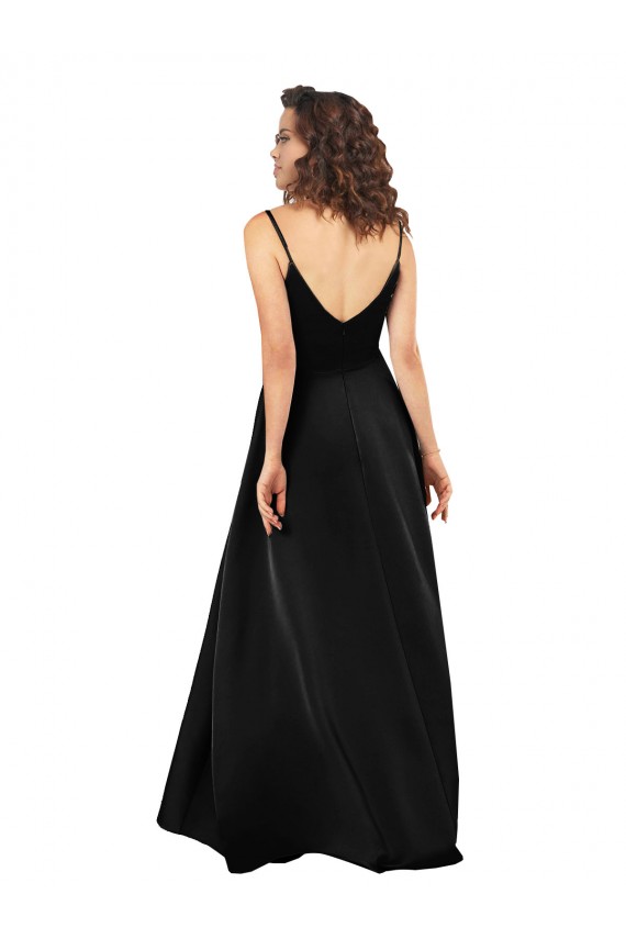 Black V-Neck Sleeveless V-Back A-Line High Low Evening Gown / Prom Dress / Bridesmaid Dress Townsville