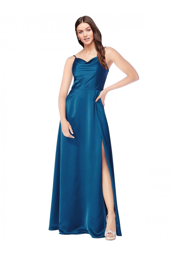 Peacock Blue Cowl Neck Sleeveless Low Back A-Line Formal Evening Gown / Prom Dress / Bridesmaid Dress Townsville