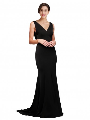 Black V-Neck Sleeveless Low Back A-Line Formal Evening Gown / Prom Dress / Bridesmaid Dress Townsville