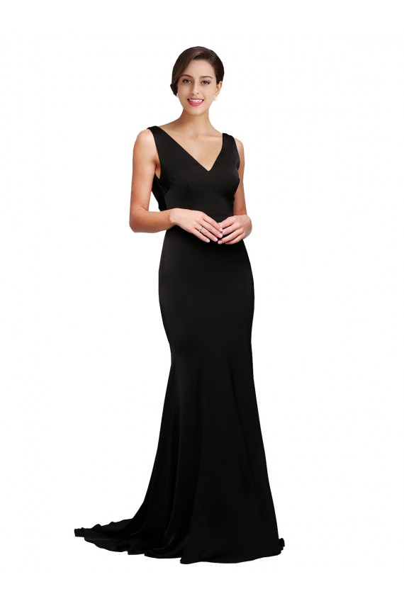 Black V-Neck Sleeveless Low Back A-Line Formal Evening Gown / Prom Dress / Bridesmaid Dress Townsville