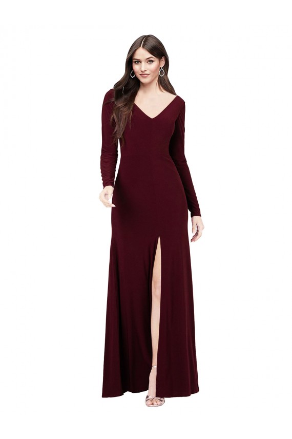 Burgundy Gold V-Neck Long Sleeves V-Back Sheath Prom Dress / Bridesmaid Dress Townsville