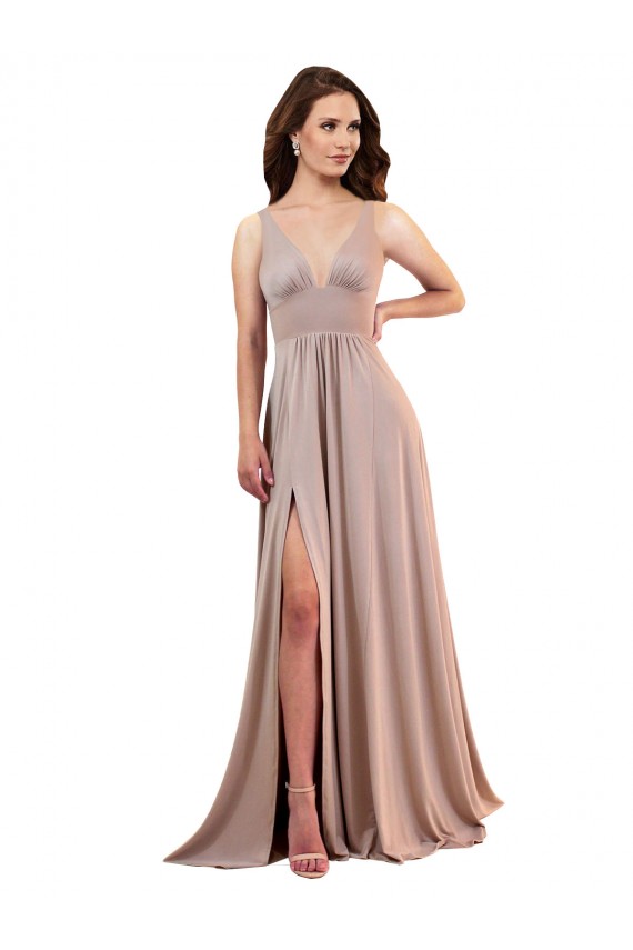 Dusty Pink V-Neck Sleeveless Low Back A-Line Black Tie Evening Gown / Prom Dress / Bridesmaid Dress Townsville