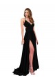 Black V-Neck Sleeveless Open Back A-Line Black Tie Evening Gown / Prom Dress / Bridesmaid Dress Townsville